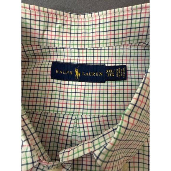 Ralph Lauren Mens XXL Button-Down Plaid Shirt Green/Red Checkered Long Sleeve Co - Picture 3 of 6